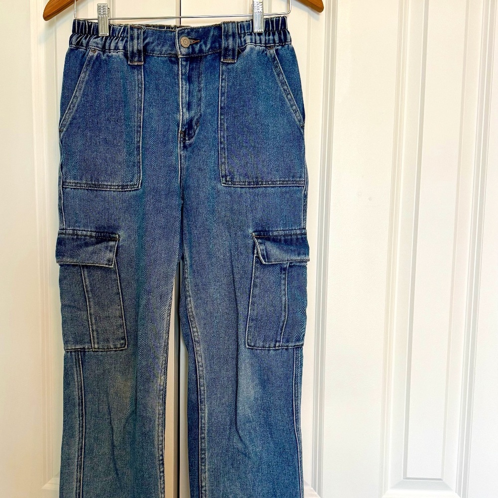 cargo denim pants size small with stretchy waist